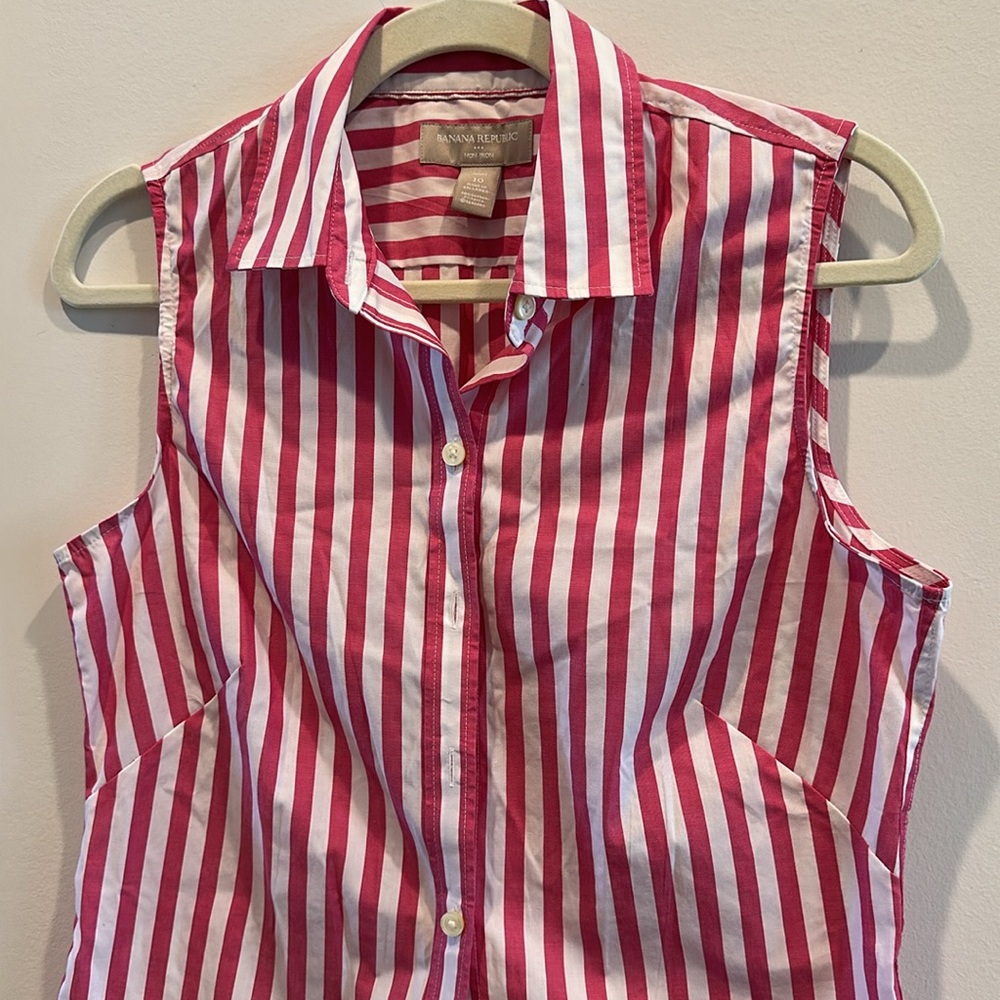 Banana Republic pink and White Striped Sleeveless Shirt - Picture 3 of 3